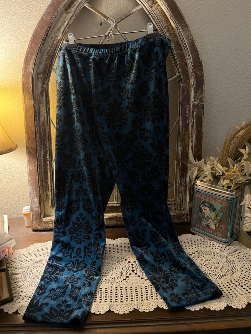 Chicos Dark Teal Blue Pant With Black Pattern , Size 3 About 15/15